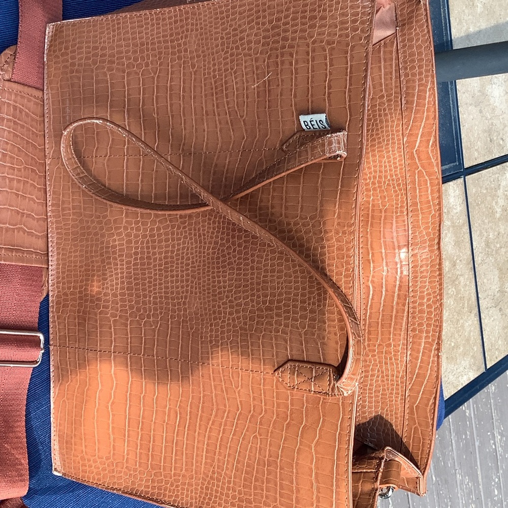BEIS Croc-Embossed Tote in Cognac Brown